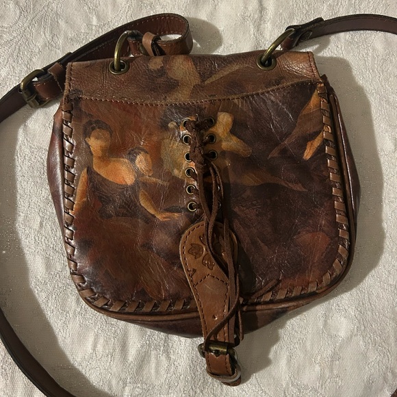 Patricia Nash Renaissance Art Print Leather Crossbody Lace Up Boho Bag - Picture 2 of 6